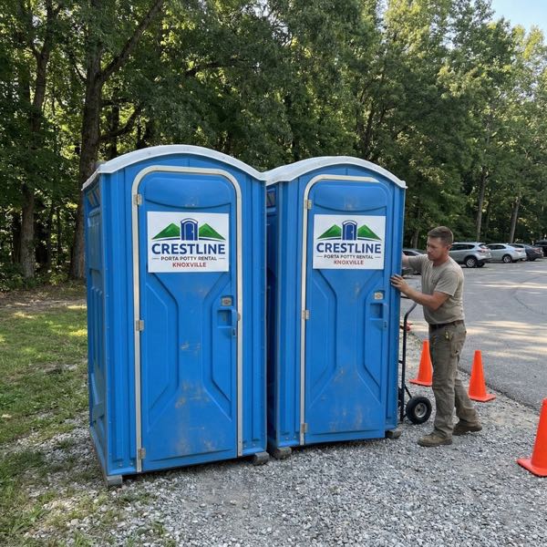 Porta potty delivery at construction site by Crestline Porta Potty Rental Knoxville